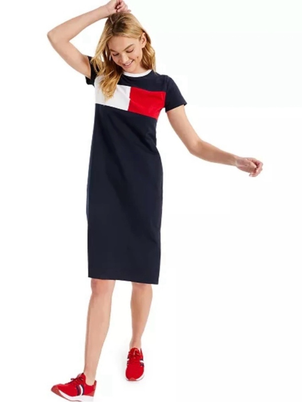 Tommy Hilfiger - Colorblock Navy, Red & White Casual T-Shirt Dress - L